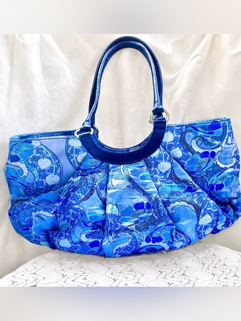 Rare Hadley Pollet Blue Brocade Shoulder Bag